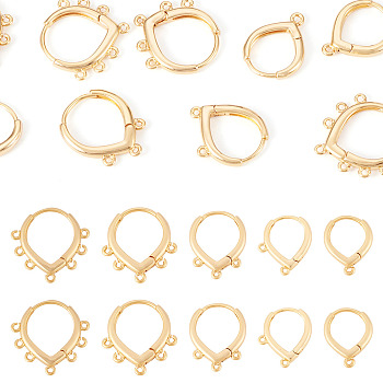 10Pcs 5 Styles Brass Hoop Earring Finding, Lead Free & Nickel Free & Cadmium Free, Heart, Real 18K Gold Plated, 15.5~17.5x12~17x2~2.5mm, Hole: 0.9~1.2mm, Pin: 0.8~0.9mm, 2pcs/style