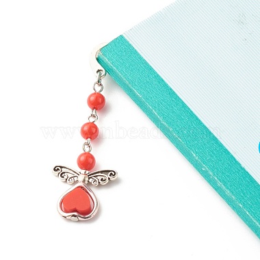 Fairy Charm Drop Alloy Bookmark with Beads for Booklover(AJEW-JK00175)-3