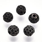 Rack Plating Brass Cubic Zirconia Beads, Long-Lasting Plated, Cadmium Free & Lead Free, Round, Gunmetal, 6x6mm, Hole: 1.5mm(ZIRC-S001-6mm-B04)