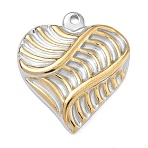 304 Stainless Steel Pendants, Heart Charms, Ion Plating(IP), Two Tone, Golden & Stainless Steel Color, 28x25x5mm, Hole: 1.8mm(STAS-F340-02GP)