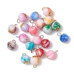 20Pcs Opaque Acrylic Pendants, with 304 Stainless Steel Loops, Round, Mixed Color, 14x9.5mm, Hole: 3mm(PALLOY-JF03539)