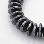 Non-magnetic Synthetic Hematite Beads Strands, Faceted, Heishi Beads, Disc/Flat Round, Black, 11~12x3~4mm, Hole: 1mm, about 104pcs/strand, 15.7 inch(X-G-J233-02)