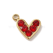 Golden Tone 304 Stainless Steel Rhinestone Charms, Heart, Siam, 7.5x10x2mm, Hole: 1.2mm(STAS-L025-005G-06)