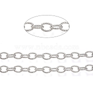Brass Textured Cable Chains, Oval, Unwelded, Long-Lasting Plated, with Spool, Real Platinum Plated, Link: 9.5x7x1.5mm, about 16.4 Feet(5m)/roll(CHC-K010-02P)