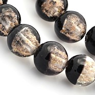 Handmade Two Tone Gold Sand Lampwork Round Beads Strands, Black, 12mm, Hole: 1.6~2mm, about 33pcs/strand, 15.7 inch(LAMP-O007-01C)