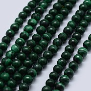 Natural Malachite Beads Strands, Grade AB, Round, 6mm, Hole: 0.7mm, about 63pcs/strand, 15.5 inch(39.5cm)(G-F571-27AB2-6mm)