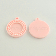 (Defective Closeout Sale: Yellowing), Resin Pendant Cabochon Settings, Flat Round, Pink, Tray: 25mm, 49x42x5mm, Hole: 4mm(CRES-R136-12F)