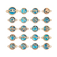 40Pcs 20 Style Glass Links/Connectors, with Light Gold Plated Alloy Findings, Flat Round with Mixed Patterns, Dodger Blue, 13.5x19.5x5.5mm, Hole: 1.6mm, 2pcs/style(GLAA-SZ0001-28)