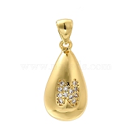 Rack Plating Brass Micro Pave Cubic Zirconia Pendants, Long-Lasting Plated, Lead Free & Cadmium Free,Real 18K Gold Plated, Teardrop with Letter Charms, Letter N, 21x11mm, Hole: 5x3mm(KK-L226-102G-N)