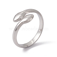 304 Stainless Steel Double Snake Open Cuff Ring for Women, Stainless Steel Color, US Size 7 1/2(17.7mm)(RJEW-C045-14P)