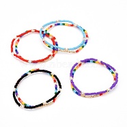 Glass Seed Beads Stretch Bracelets, with Brass Beads, Mixed Color, Inner Diameter: 2-1/4 inch(5.8cm), 2pcs/set(BJEW-JB06294)