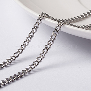 304 Stainless Steel Twisted Chains Curb Chains, Unwelded, with Spool, Stainless Steel Color, 4x3x0.8mm, about 32.8 Feet(10m)/roll(CHS-H007-38P)