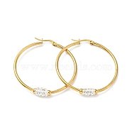Crystal Rhinestone Tube Beaded Hoop Earrings, Vacuum Plating 201 Stainless Steel with 304 Stainless Steel Pins for Women, Golden, 47x45x5.5mm, Pin: 0.6mm(EJEW-D279-11G-01)