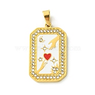 Ion Plating(IP) 304 Stainless Steel Pendants, with Enamel and Rhinestone, Rectangle with Tarot Charm, Real 18K Gold Plated, Red, 32x19.5x2mm, Hole: 6.5x4mm(STAS-C101-08G-11)