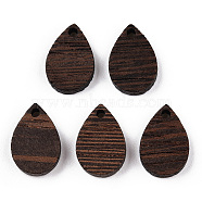 Natural Wenge Wood Pendants, Undyed, Teardrop Charms, Coconut Brown, 17x11.5x3.5mm, Hole: 1.8mm(WOOD-T023-28A-01)