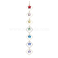 Brass Rhombus Hanging Ornaments, Glass Tassel for Home Garden Outdoor Decorations, Star, 277x27.5mm(HJEW-JM01927-03)