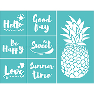Self-Adhesive Silk Screen Printing Stencil, for Painting on Wood, DIY Decoration T-Shirt Fabric, Turquoise, Pineapple Pattern, 28x22cm(DIY-WH0173-021-A)