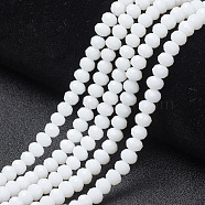 Opaque Solid Color Glass Beads Strands, Faceted, Rondelle, White, 10x8mm, Hole: 1mm, about 65~66pcs/strand, 20.8~21.2 inch(53~54cm)(EGLA-A034-P10mm-D01)