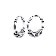 Rhodium Plated 925 Sterling Silver Circle Beaded Huggie Hoop Earrings for Women, Platinum, 13mm(JE912A-01)
