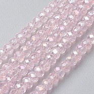 Electroplate Glass Beads Strands, Full Rainbow Plated, Faceted, Rondelle, Pink, 4~4.5x3mm, Hole: 0.5mm, about 113~115pcs/strand, 41~42cm(EGLA-F124-FR-B05)