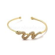 Clear Cubic Zirconia Snake Cuff Bangle, Brass Jewelry for Women, Real 18K Gold Plated, Inner Diameter: 2x2-3/8 inch(5.1x6.05cm)(BJEW-E032-04G)