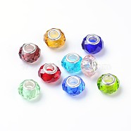 Handmade Glass European Beads, Large Hole Beads, Silver Color Brass Core, Mixed Color, 14x8mm, Hole: 5mm(GPDL25Y-M)