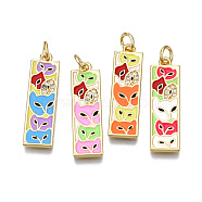 Brass Micro Pave Clear Cubic Zirconia Enamel Pendants, with Jump Ring, Cadmium Free & Nickel Free & Lead Free, Real 16K Gold Plated, Rectangle, Mixed Color, 27x7.5x1.5mm, Jump Ring: 5x1mm, 3mm inner diameter(KK-Q283-009-NR)