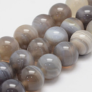 Natural Striped Agate/Banded Agate Bead Strands, Round, Grade A, Gray, 14mm, Hole: 1mm, about 27~28pcs/strand, 14.5 inch(G-K155-D-14mm-02)