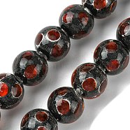 Handmade Silver Sand Lampwork Beads Strands, Round with Dot, FireBrick, 14.5mm, Hole: 1.4mm, about 128pcs/strand, 14.96''(38cm)(LAMP-A003-01C)