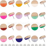 OLYCRAFT 12 Pairs 2 Colors Resin & Walnut Wood Stud Earring Findings, with 304 Stainless Steel Pin and Ear Nuts, Flat Round, Mixed Color, 15mm, Hole: 1.8mm, Pin: 0.7mm, 6 pairs/color(MAK-OC0001-007)