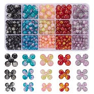 585Pcs 15 Style Spray Painted Crackle Glass Beads Strands, Round, Two Tone, Mixed Color, 6~10mm, Hole: 1.3~1.6mm(CCG-YW0001-05)