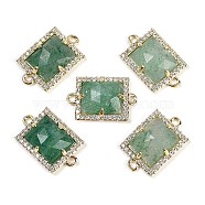 Natural Green Strawberry Quartz Faceted Rectangle Links, Rack Plating Brass Micro Pave Clear Cubic Zirconia Connector Charms, Golden, 11.5x18x4.5mm, Hole: 1.4mm(G-I375-07G-06)