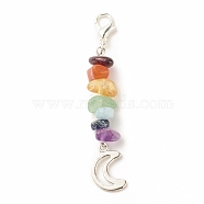 Chakra Theme Natural Gemstone Pendant Decorations, with Alloy Lobster Claw Clasps, Moon Pendant, 5.85cm(X-HJEW-JM00645-02)