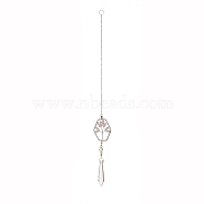 Teardrop Acrylic Beads Big Pendant Decorations, Hanging Sun Catchers, with Rose Quartz Chips Beads, Tree of Life, Hexagon, 381mm(HJEW-D029-01P-A)