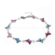 Link Chain Necklaces, with Glass Pearl, Butterfly Shape Alloy Enamel Links, Iron Twisted Chains and 304 Stainless Steel Lobster Claw Clasps, Colorful, 15.55 inch(39.5cm)(NJEW-JN02688)