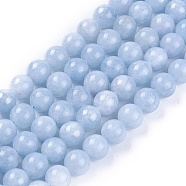 Natural White Jade Beads Strands, Dyed, Imitation Aquamarine, Round, 10mm, Hole: 1.2mm, about 39pcs/strand, 14.8 inch~15 inch(37.5~38cm)(G-L500-01-10mm)