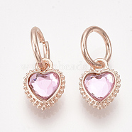 Glass Pendants, with Alloy Findings, Faceted, Heart, Rose Gold, Pearl Pink, 11.5x8.5x4.5mm, Hole: 6.5mm(X-MPDL-S066-105)