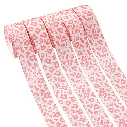 Leopard Printed Grosgrain Ribbons, for Hair Bows, Headbands, Gift Wrapping, Pink, 1 inch(25mm), , about 5yards/card(4.57m/card)(OCOR-TA0001-20)