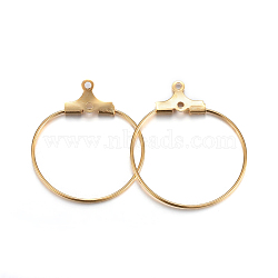 304 Stainless Steel Pendants, Hoop Earring Findings, Ring, Golden, 25x21~23x1.5mm, Hole: 1mm, 21 Gauge, Hole: 1mm, Inner Size: 20~21.5mm, Pin: 0.7mm(STAS-F191-09G-A)
