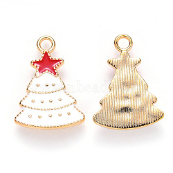 Alloy Enamel Pendants, for Christmas, Christmas Tree with star, Light Gold, White, 22x16x3mm, Hole: 2mm(ENAM-S121-007)