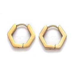 304 Stainless Steel Hexagon Huggie Hoop Earrings, Golden, 12.5x14.5x3mm, Pin: 1mm(STAS-J033-03A-G)