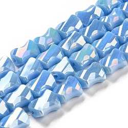 Electroplated Glass Beads Strands, Half Rainbow Plated, Faceted Twist Rectangle, Sky Blue, 10x8x5mm, Hole: 1.2mm, about 50pcs/strand, 21.26''(54cm)(GLAA-G092-A-14)