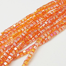 Electroplate Glass Beads Strands, AB Color Plated, Faceted, Cube, Coral, 7~8x7~8x7~8mm, Hole: 1mm(EGLA-D018-8x8mm-51)