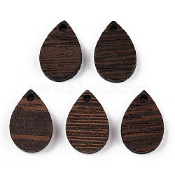 Natural Wenge Wood Pendants, Undyed, Teardrop Charms, Coconut Brown, 17x11.5x3.5mm, Hole: 1.8mm(WOOD-T023-28A-01)