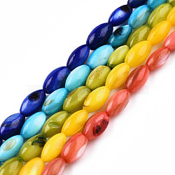 Natural Freshwater Shell Beads Strands, Mixed Dyed and Undyed, Rice, Mixed Color, 7.5x4mm, Hole: 0.8mm, about 51~52pcs/strand, 14.96 inch~15.16 inch(38~38.5cm)(SHEL-N026-212)