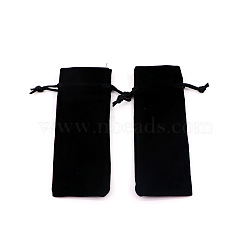 Velvet Storage Bags, Drawstring Pouches Packaging Bag, Rectangle, Black, 15x6cm(PW-WG27442-04)