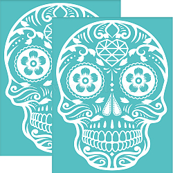 Self-Adhesive Silk Screen Printing Stencil, for Painting on Wood, DIY Decoration T-Shirt Fabric, Turquoise, Skull Pattern, 280x220mm(DIY-WH0338-140)