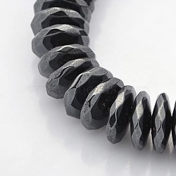 Non-magnetic Synthetic Hematite Beads Strands, Faceted, Heishi Beads, Disc/Flat Round, Black, 11~12x3~4mm, Hole: 1mm, about 104pcs/strand, 15.7 inch(X-G-J233-02)