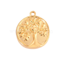 Stainless Steel Pendants, Real 18K Gold Plated, Flat Round, Tree of Life, 18x15mm(PW-WG731ED-14)