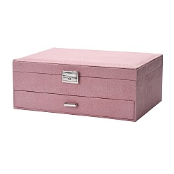 Velvet & Wood Jewelry Boxes, Portable Jewelry Storage Case, with Alloy Lock, for Ring Earrings Necklace, Rectangle, Flamingo, 27.3x19.5x10.3cm(VBOX-I001-04E)